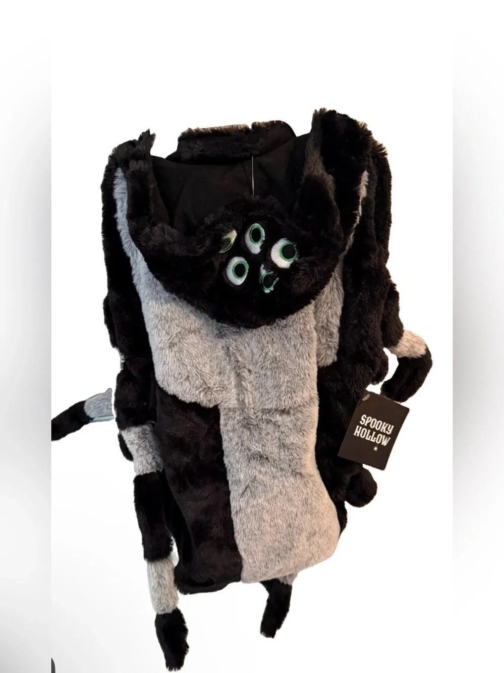 Spooky Hollow Black & Gray Plush Spider Dog Costume Size XL NWT